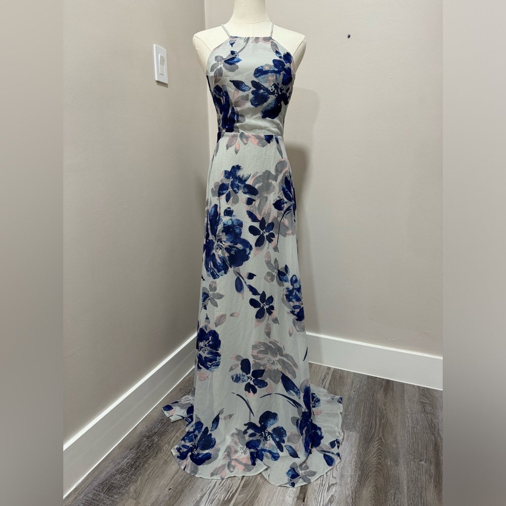 SOLD Lulus All I Need Grey Floral Print Lace-Up Maxi Dress XS - Picture 4 of 6